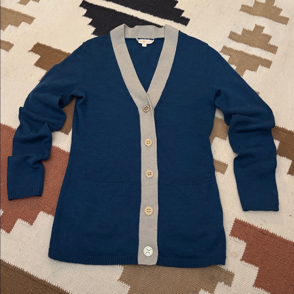 Tory Burch Blue and Cream Cardigan Button down size XSmall